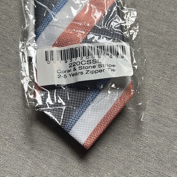 Littlest Prince Boys 2-5 Yr Orange Gray White Stripe Tie Necktie NEW Formal - Picture 5 of 5